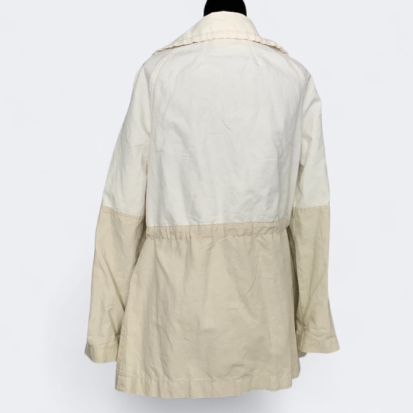 LOFT Anorak Jacket Neutral Linen Cotton Colorblock Drawstring Waist SZ XS (S) - Picture 3 of 13